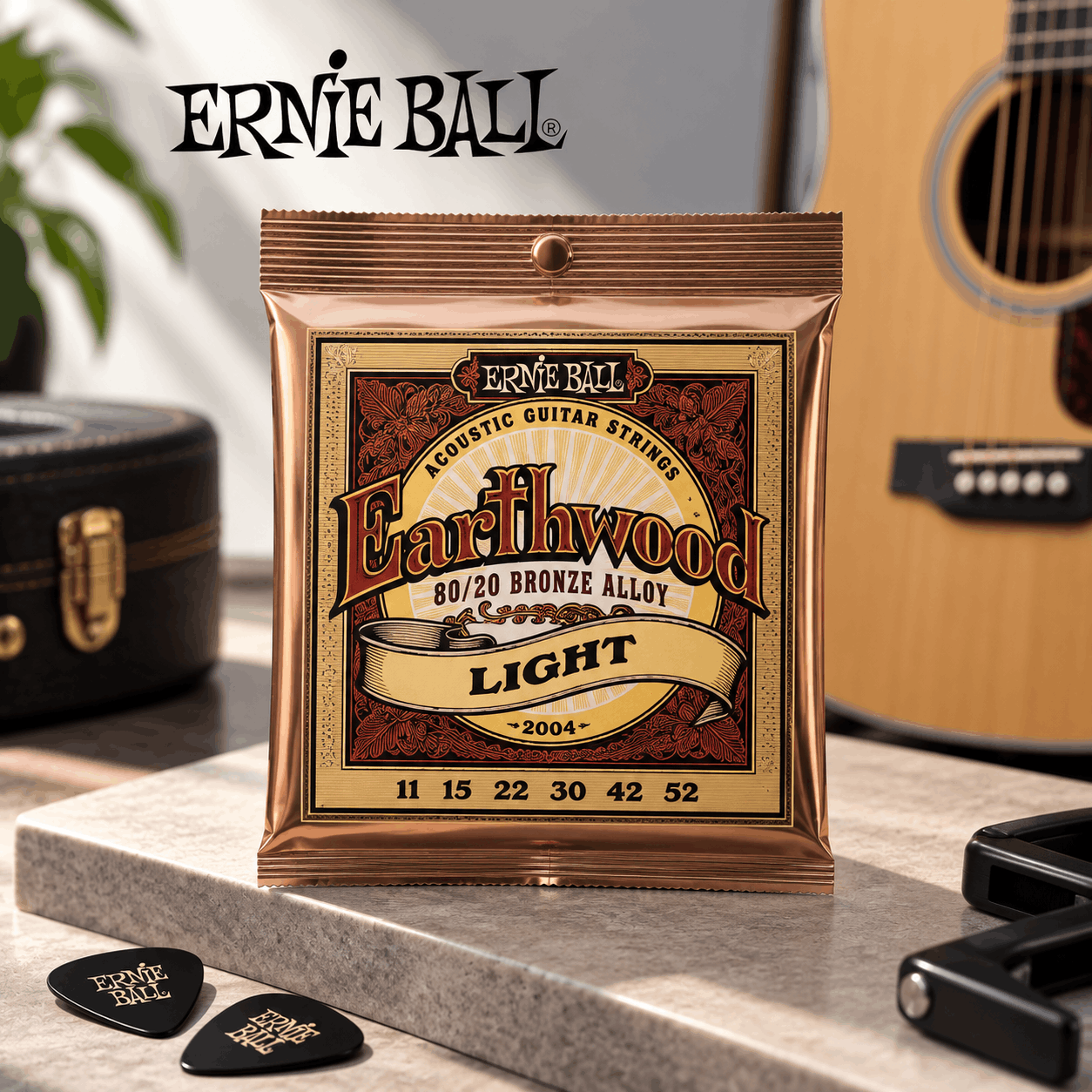 Ernie Ball 2004 Earthwood 80/20 Bronze Light Acoustic Guitar Strings 11-52